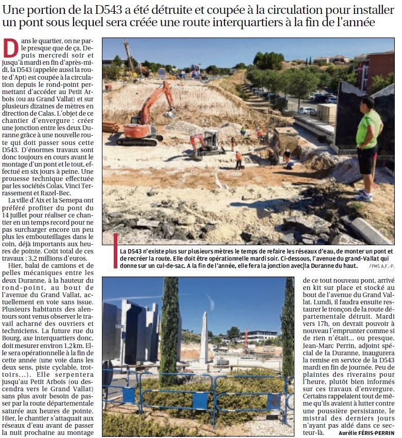 TRAVAUX : La Duranne poursuit son bonhomme de chemin