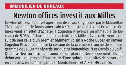 NEWTON OFFICES INVESTIT SUR LE POLE D'ACTIVITES D'AIX EN PROVENCE