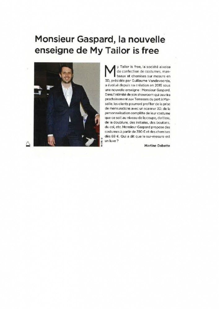 Monsieur Gasparg, la nouvelle enseigne de My Tailor is free